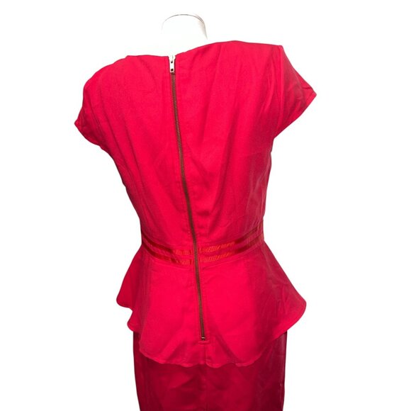 Musette Red Peplum Sheath Dress Size 10 Womens Cap Sleeve Back Zip - Picture 5 of 12
